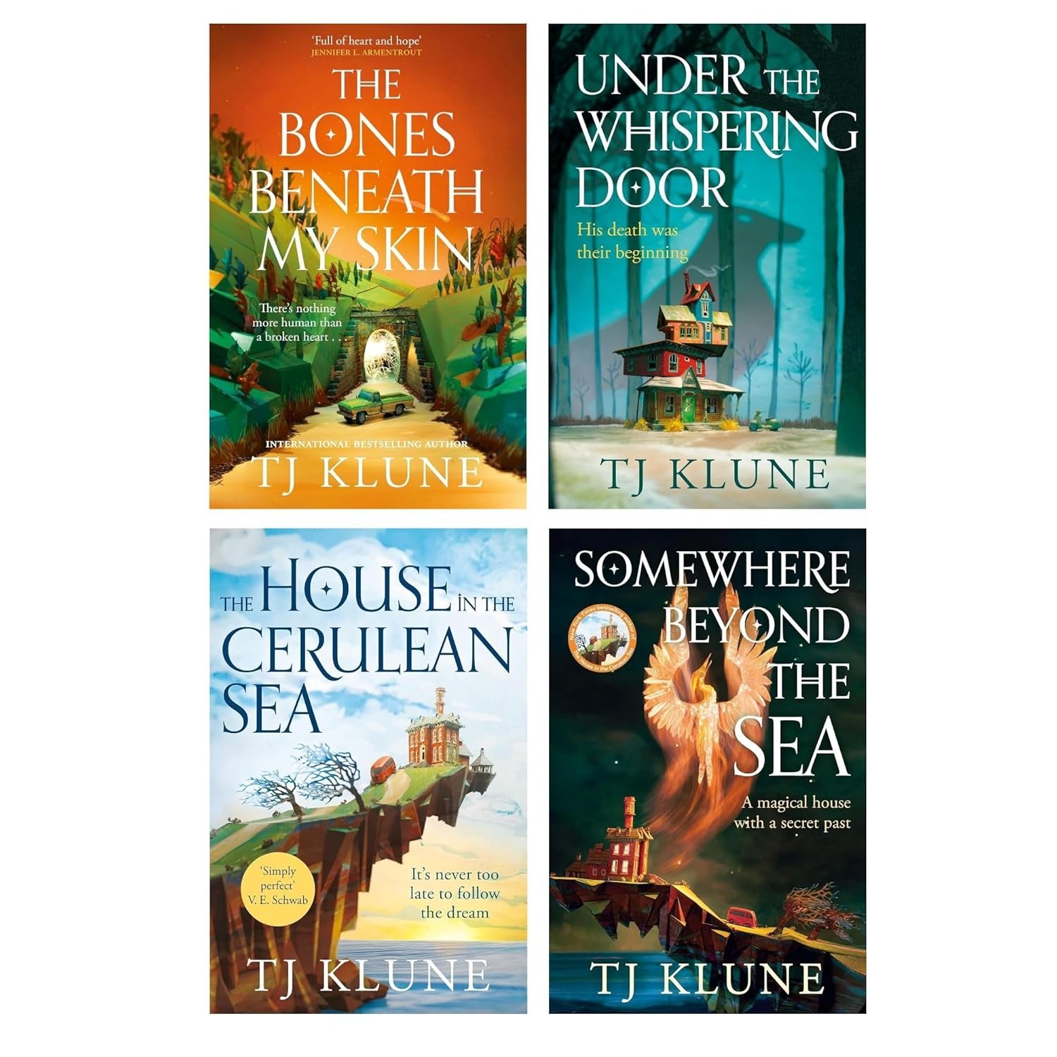 TJ Klune Bestseller 4-Book Paperback Collection Set: The House in the Cerulean Sea, Under the Whispering Door, The Bones Beneath My Skin, Somewhere Beyond the Sea – Heartwarming Fantasy + Fiction & Magical Realism