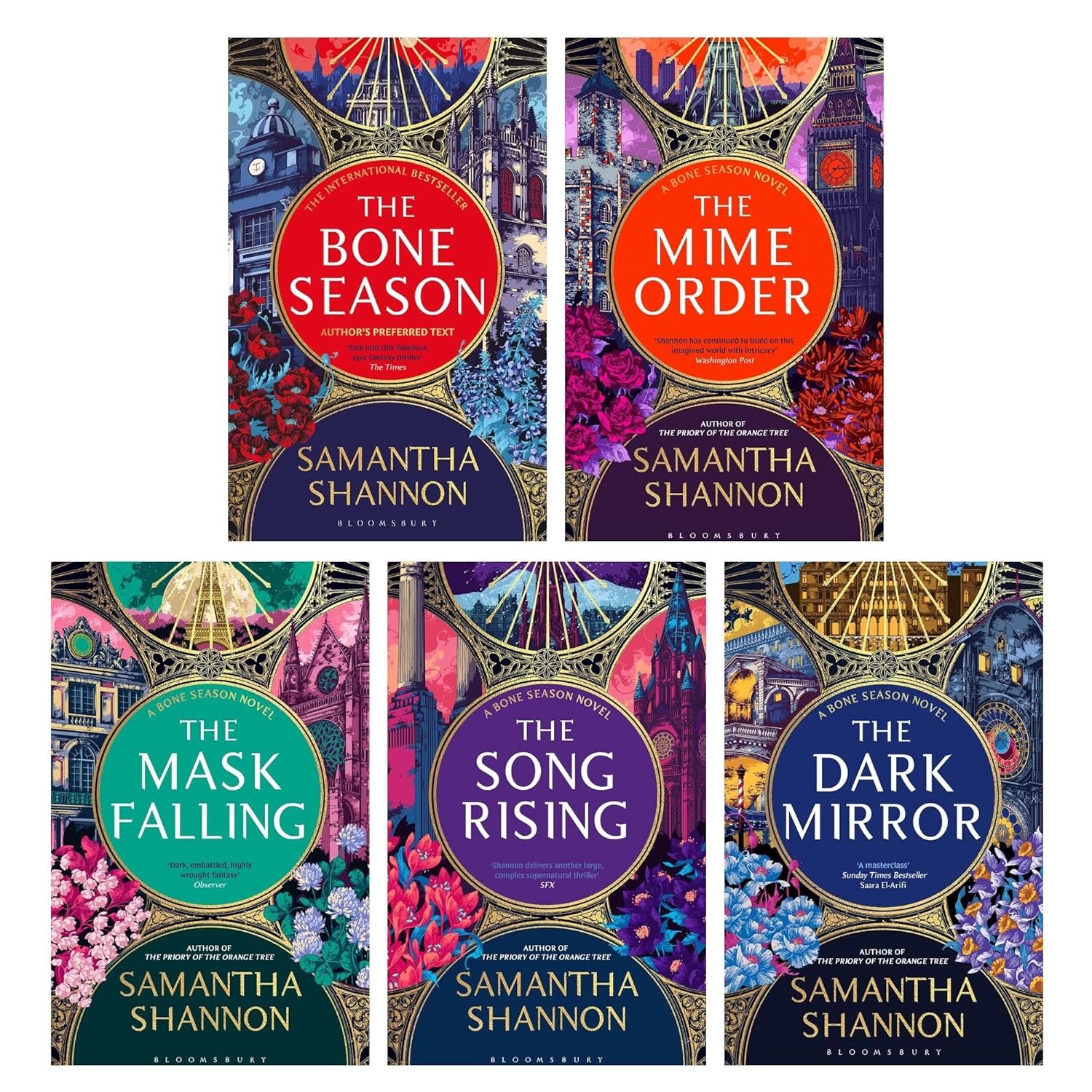 The Bone Season Series 5-Book Collection Set by Samantha Shannon – Includes The Bone Season, The Mime Order, The Song Rising (Author’s Preferred Text), The Mask Falling, and The Dark Mirror – Epic Fantasy Adventure Bestseller